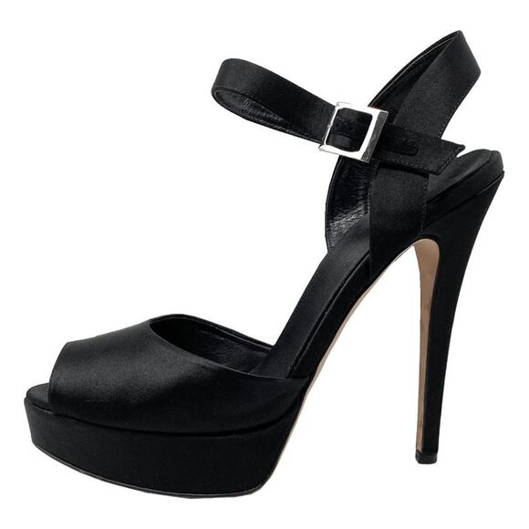 Black Satin Platform Heels Size 40 Giambattista Valli - Picture 1 of 8